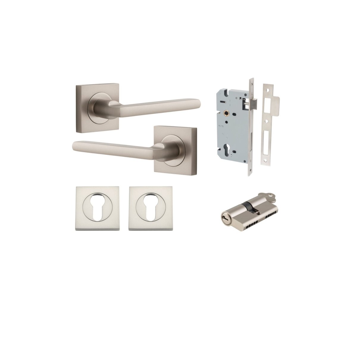 Baltimore Lever - Square Rose - Ella Grace - Iver - Satin Nickel - Door Levers