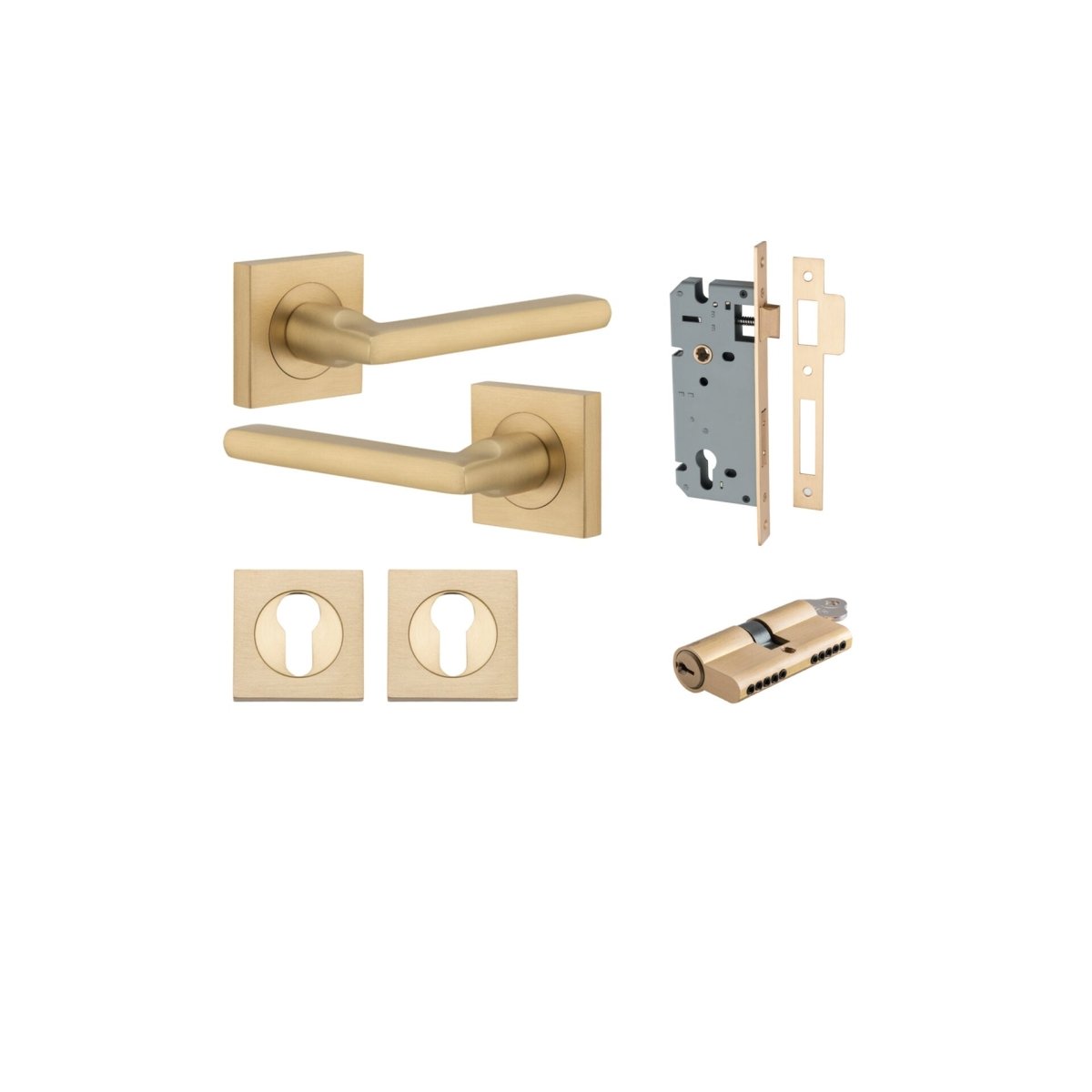 Baltimore Lever - Square Rose - Ella Grace - Iver - Brushed Brass - Door Levers