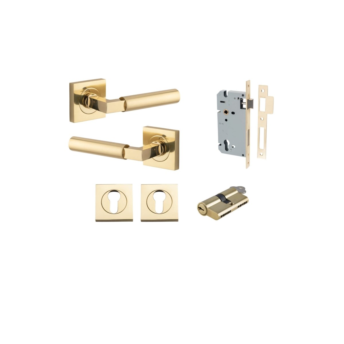 Berlin Lever - Square Rose - Ella Grace - Iver - Polished Brass - Door Levers