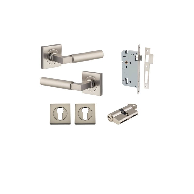 Berlin Lever - Square Rose - Ella Grace - Iver - Satin Nickel - Door Levers