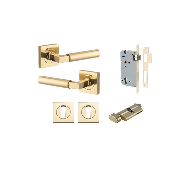 Berlin Lever - Square Rose - Ella Grace - Iver - Polished Brass - Door Levers