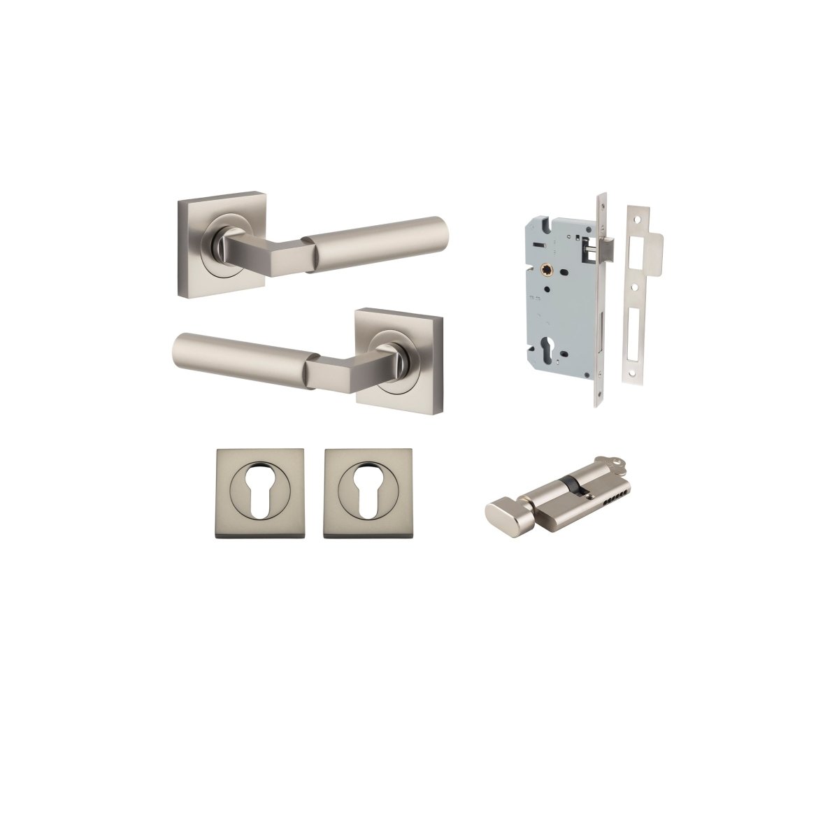 Berlin Lever - Square Rose - Ella Grace - Iver - Satin Nickel - Door Levers