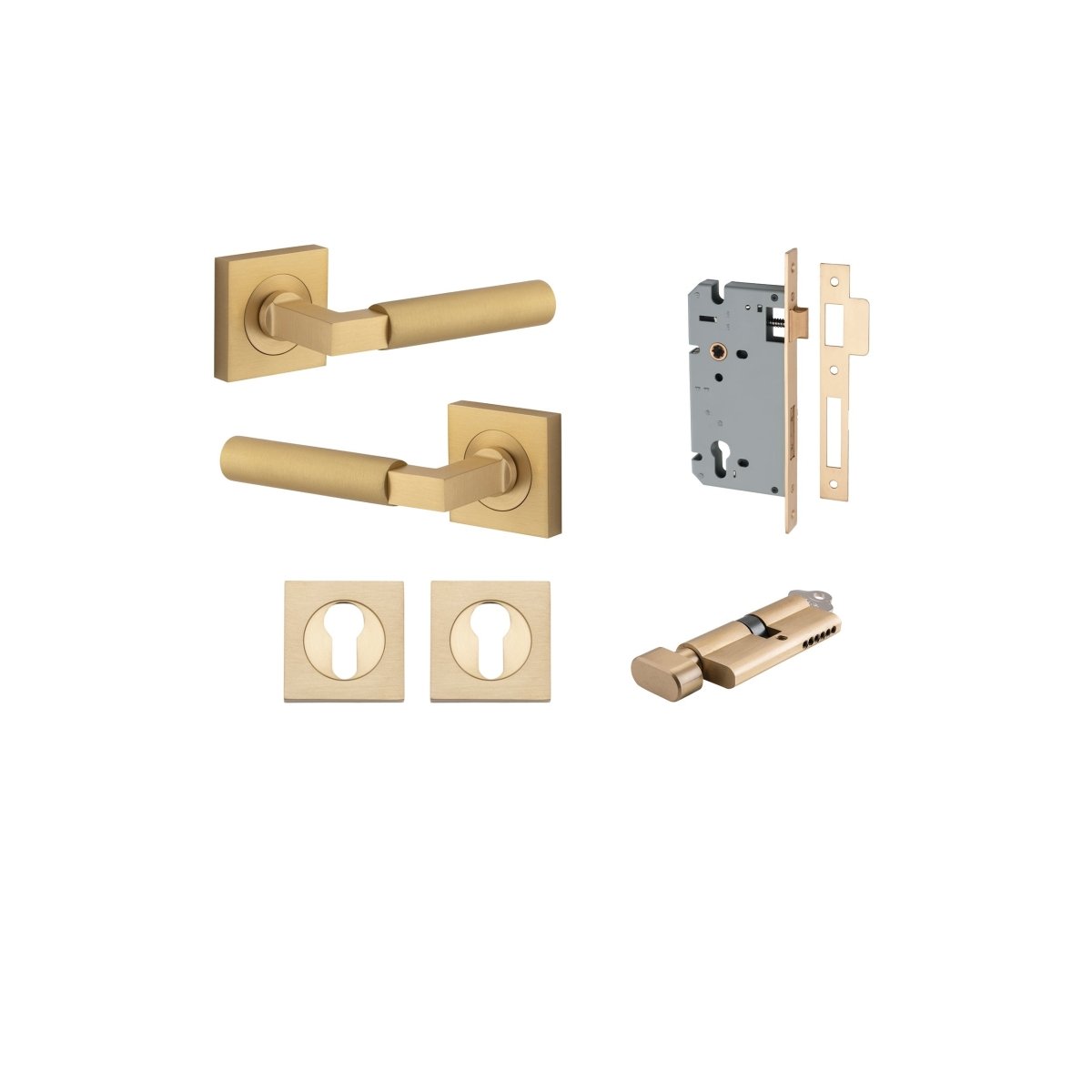 Berlin Lever - Square Rose - Ella Grace - Iver - Brushed Brass - Door Levers