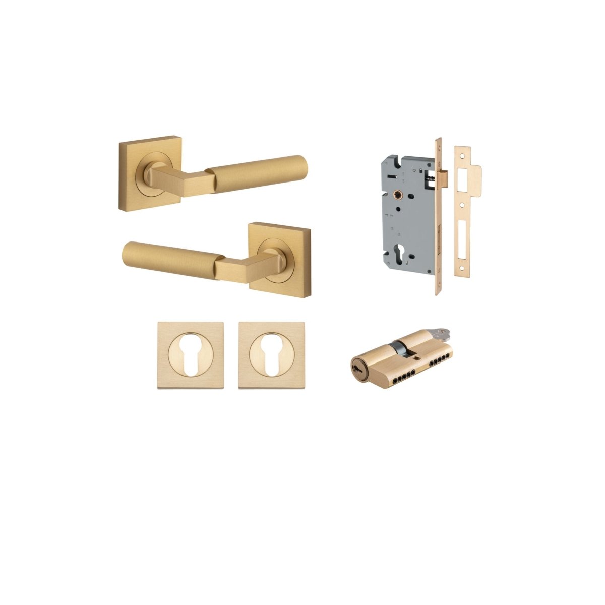 Berlin Lever - Square Rose - Ella Grace - Iver - Brushed Brass - Door Levers