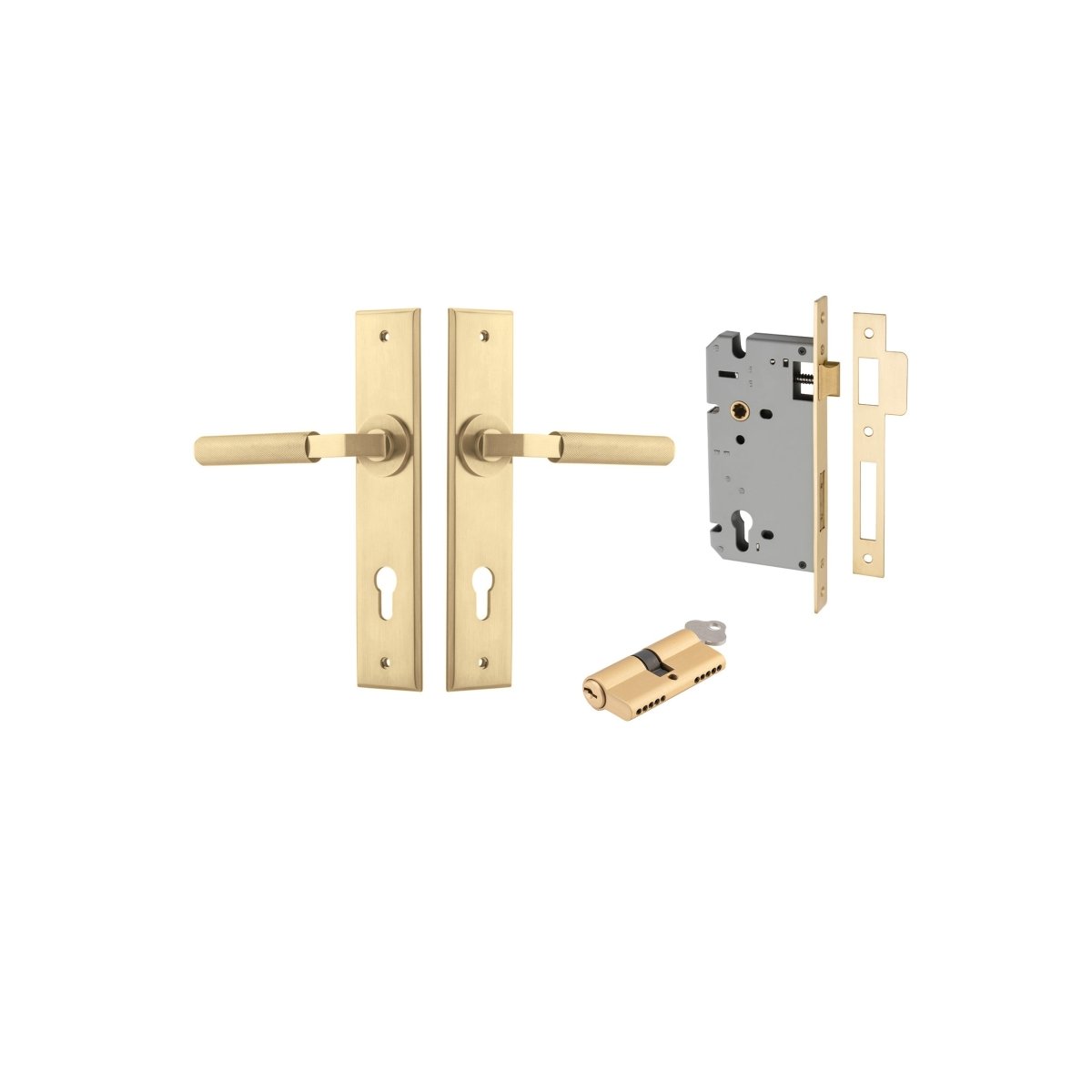 Brunswick Lever - Chamfered Backplate - Ella Grace - Iver - Brushed Gold PVD - Door Levers