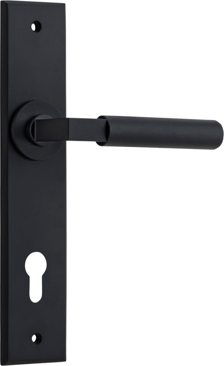 Brunswick Lever - Chamfered Backplate - Ella Grace - Iver - Matt Black - Door Levers