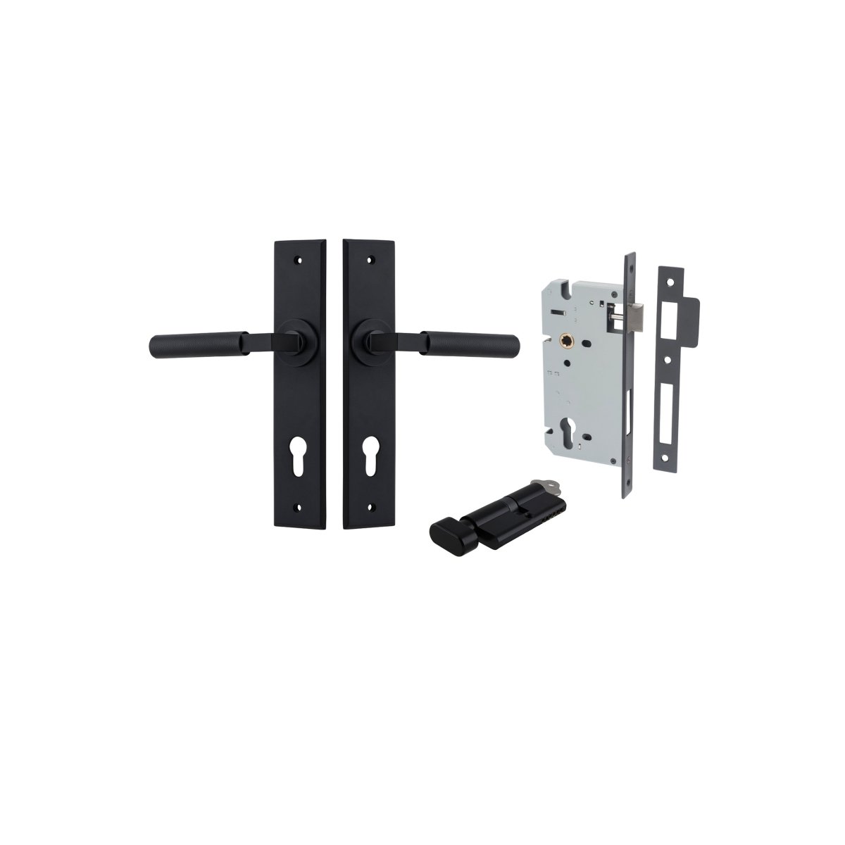 Brunswick Lever - Chamfered Backplate - Ella Grace - Iver - Matt Black - Door Levers