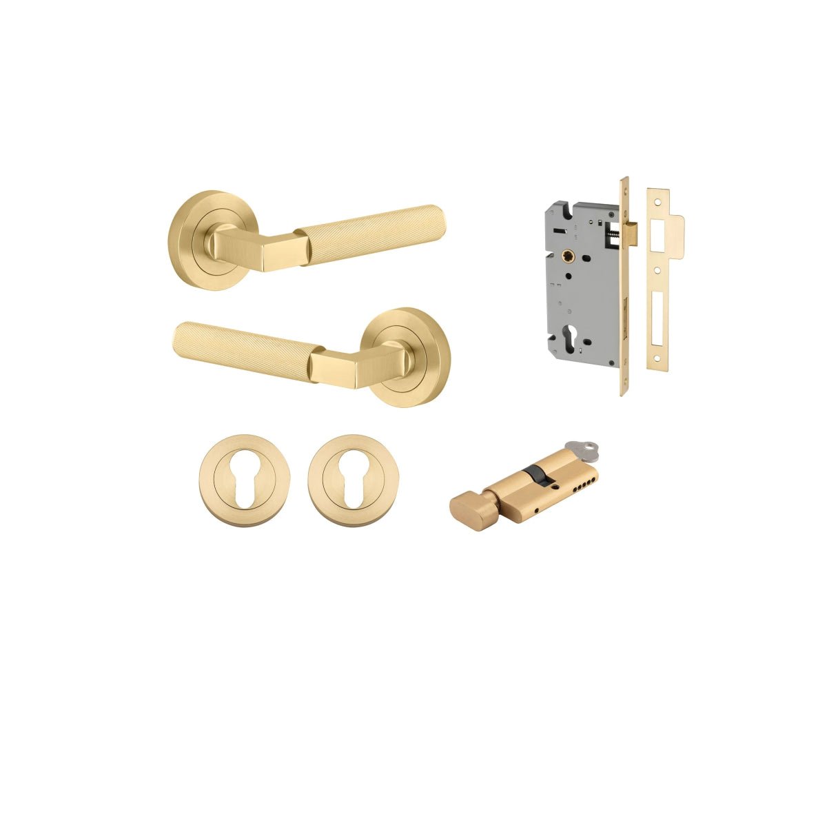 Brunswick Lever - Round Rose - Ella Grace - Iver - Brushed Gold PVD - Door Levers