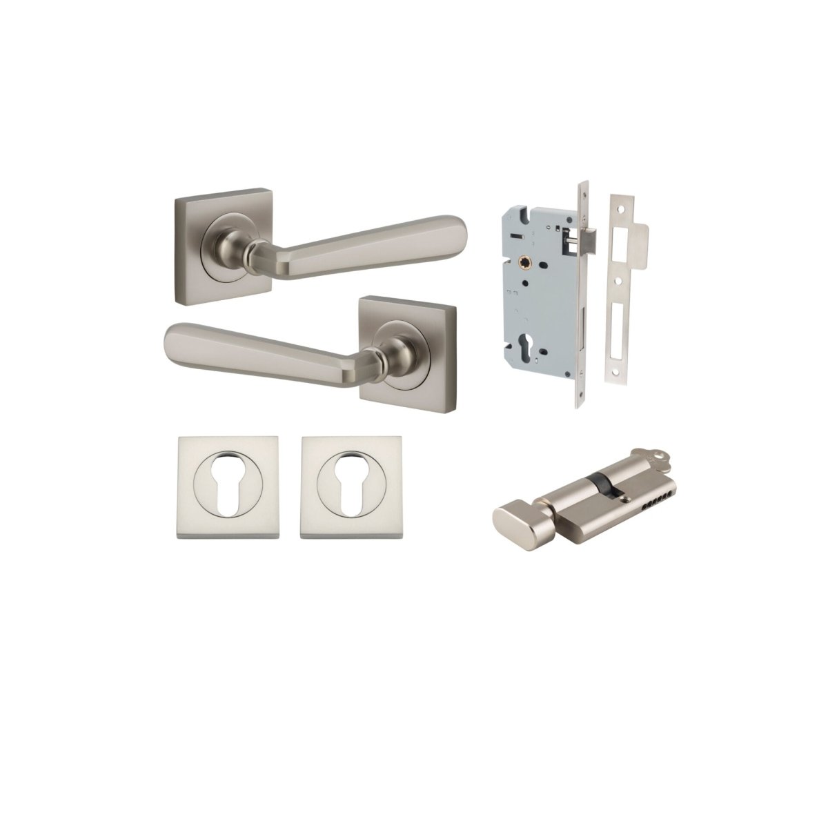 Copenhagen Lever - Square Rose - Ella Grace - Iver - Satin Nickel - Door Levers