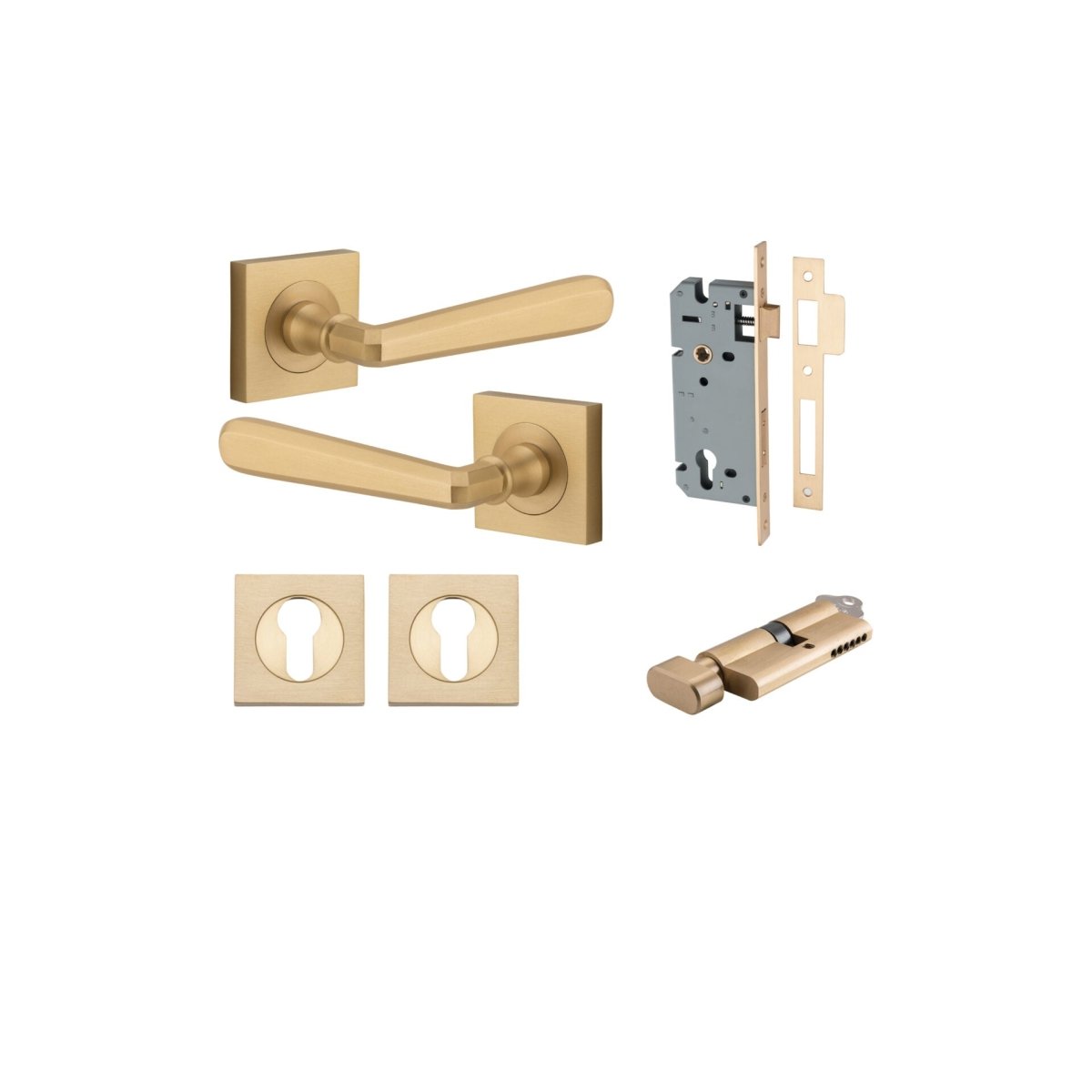 Copenhagen Lever - Square Rose - Ella Grace - Iver - Brushed Brass - Door Levers