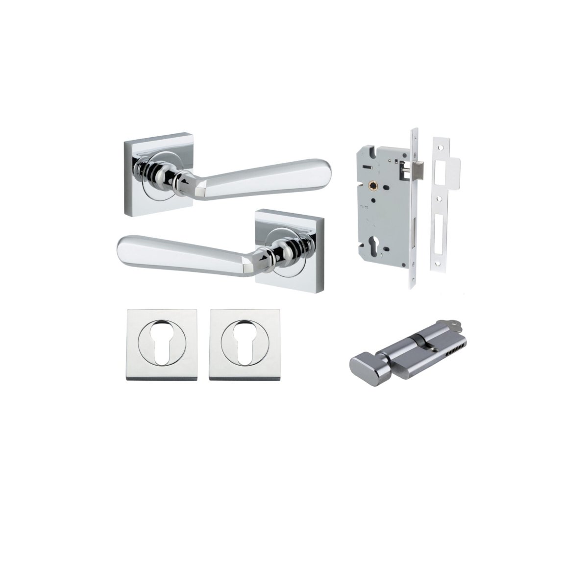 Copenhagen Lever - Square Rose - Ella Grace - Iver - Polished Chrome - Door Levers