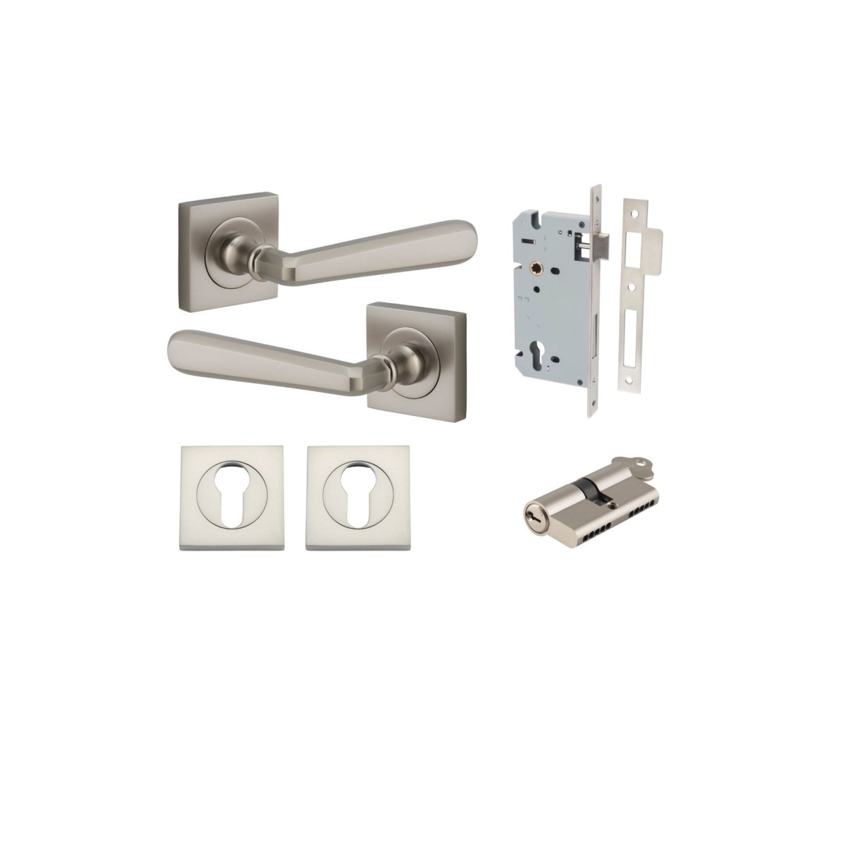 Copenhagen Lever - Square Rose - Ella Grace - Iver - Satin Nickel - Door Levers