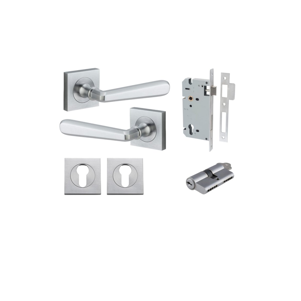 Copenhagen Lever - Square Rose - Ella Grace - Iver - Brushed Chrome - Door Levers