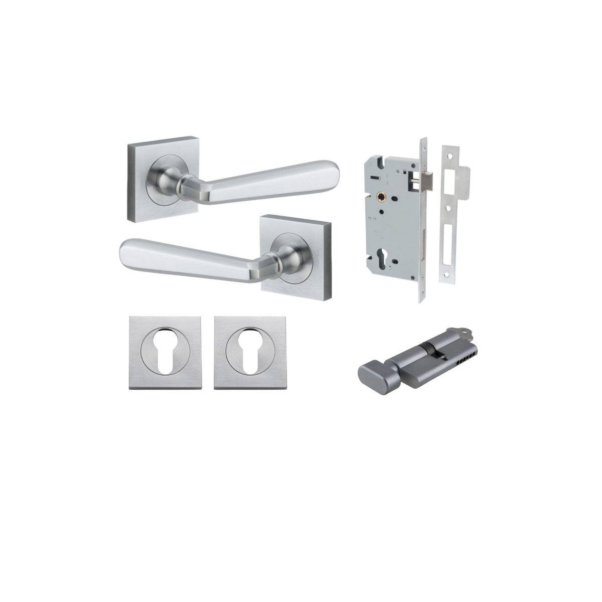 Copenhagen Lever - Square Rose - Ella Grace - Iver - Brushed Chrome - Door Levers