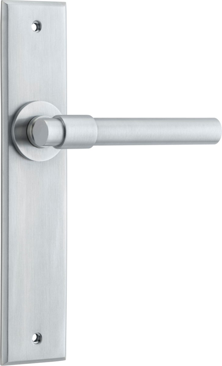 Helsinki Lever - Chamfered Backplate - Ella Grace - Iver - Brushed Chrome - Door Levers