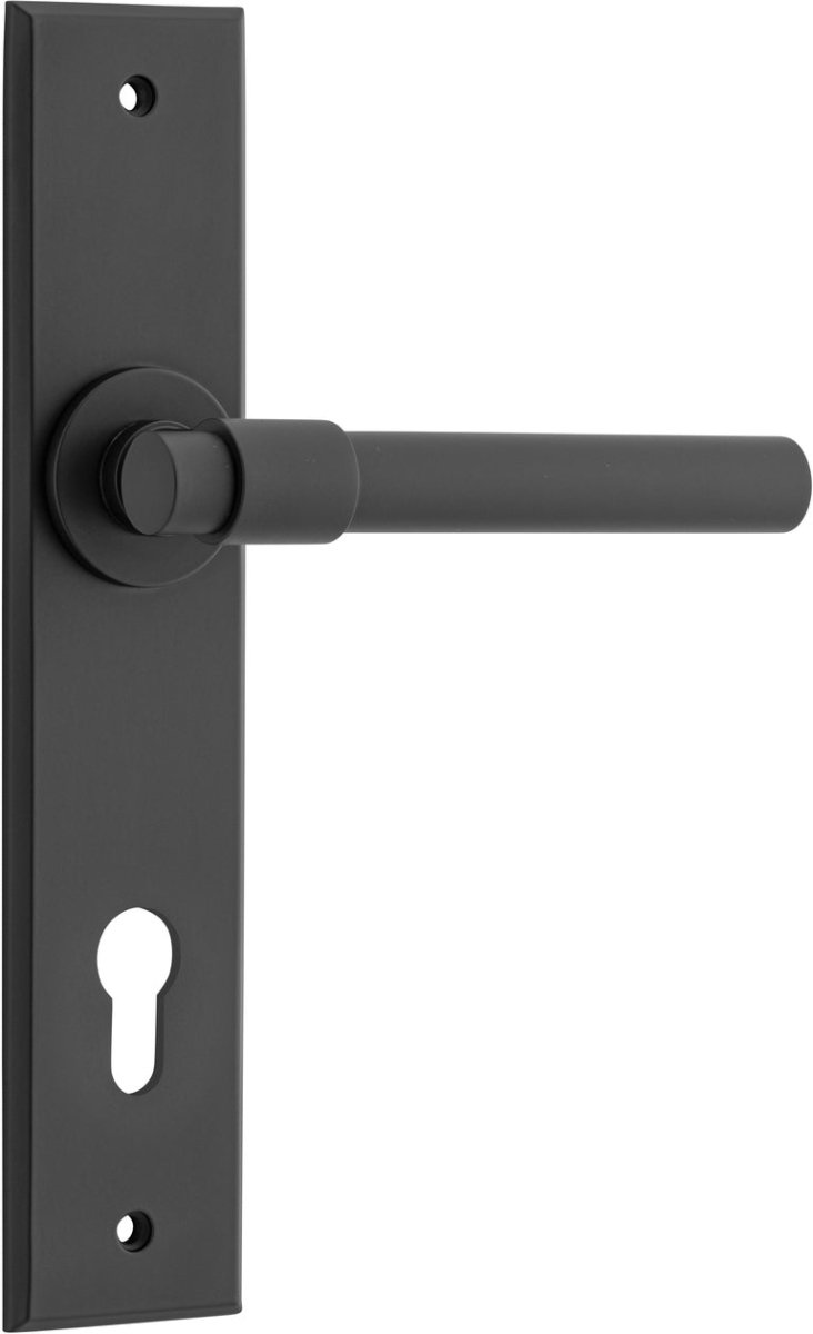 Helsinki Lever - Chamfered Backplate - Ella Grace - Iver - Matt Black - Door Levers