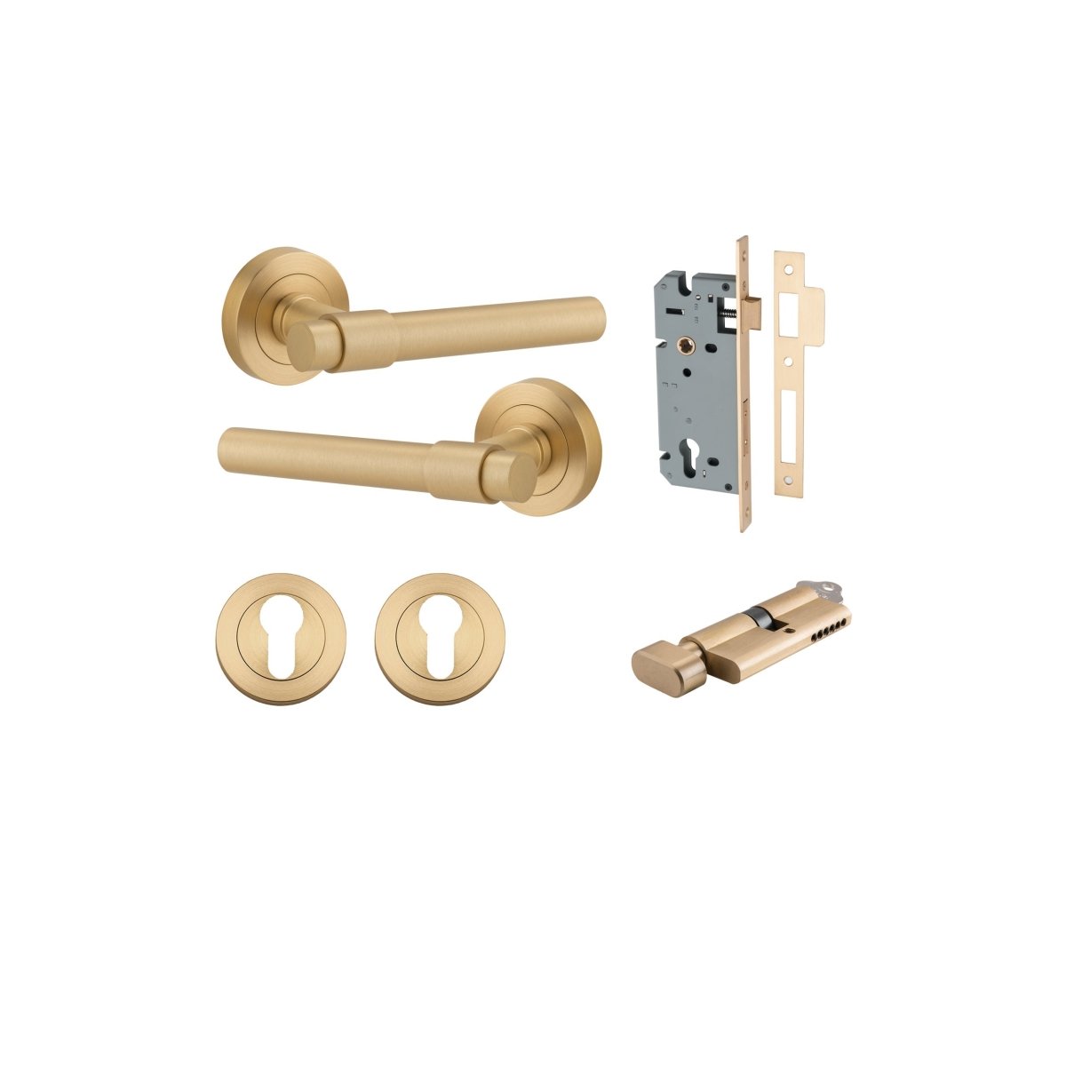 Helsinki Lever - Round Rose - Ella Grace - Iver - Brushed Brass - Door Levers