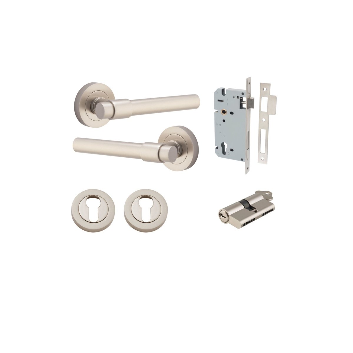 Helsinki Lever - Round Rose - Ella Grace - Iver - Satin Nickel - Door Levers