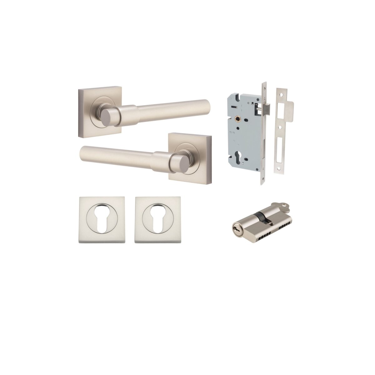 Helsinki Lever - Square Rose - Ella Grace - Iver - Satin Nickel - Door Levers