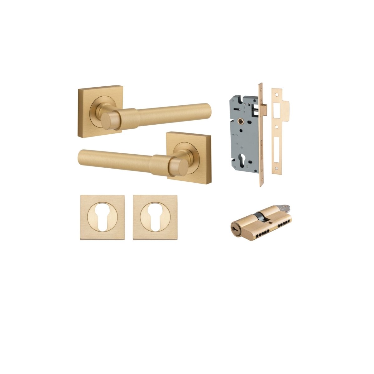 Helsinki Lever - Square Rose - Ella Grace - Iver - Brushed Brass - Door Levers