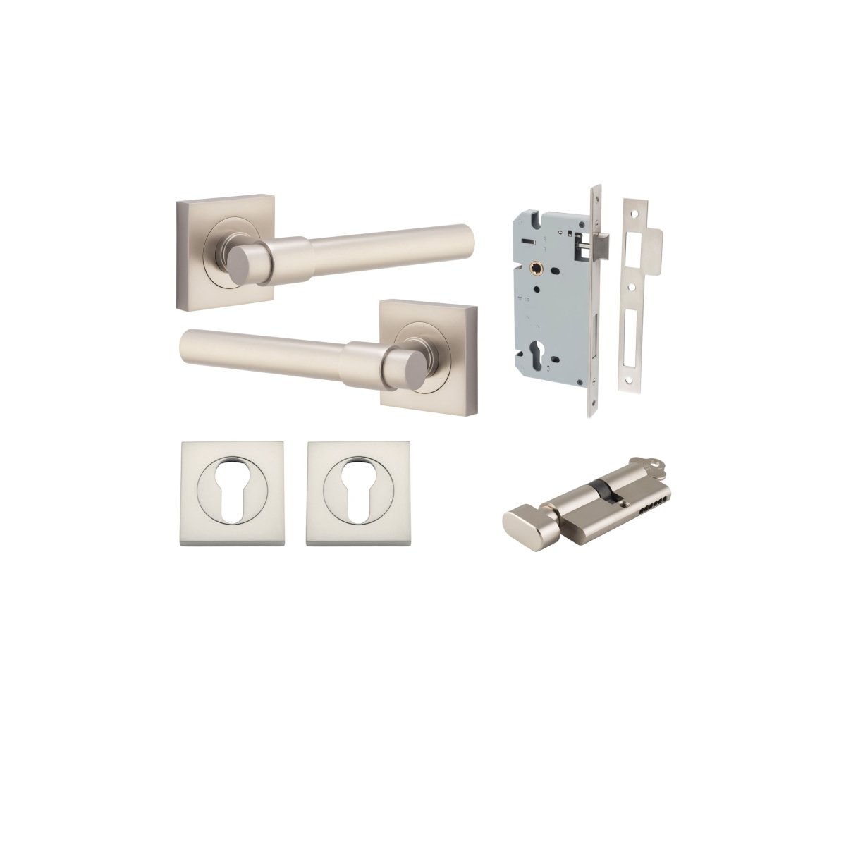 Helsinki Lever - Square Rose - Ella Grace - Iver - Satin Nickel - Door Levers