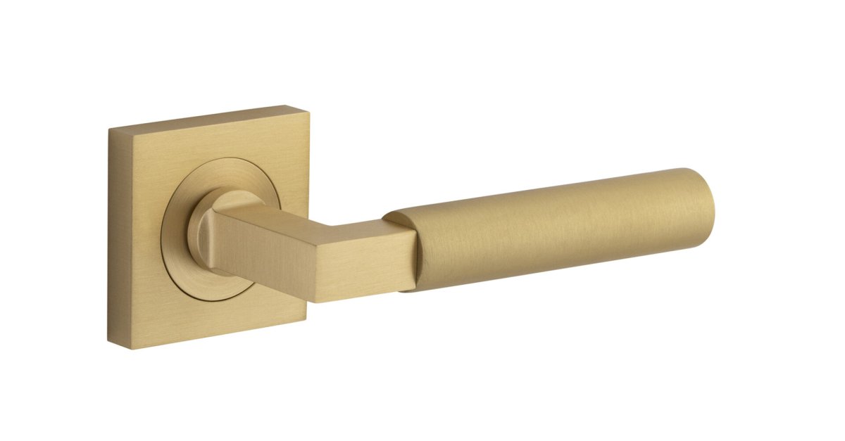 IVER Berlin Solid Brass Square Rose Door Handle – Multiple Finishes Available - Ella Grace - Iver - Brushed Brass - Door Levers