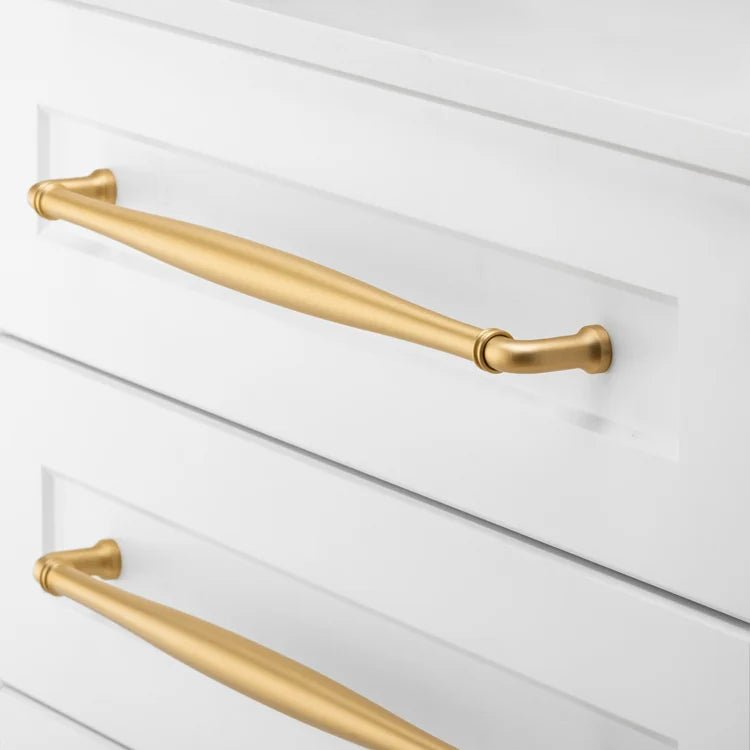 IVER Sarlat Cabinet Handles with Backplate – Multiple Finishes Available - Ella Grace - Iver - Brushed Brass - Cabinet Pulls