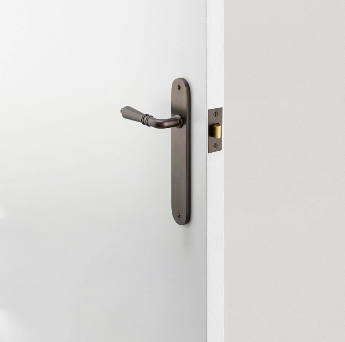 IVER Sarlat Solid Brass Oval Plate Door Handle – Multiple Finishes Available - Ella Grace - Iver - Brushed Gold PVD - Door Levers