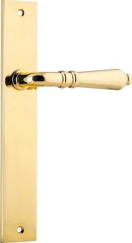 IVER Sarlat Solid Brass Rectangular Plate Door Handle – Multiple Finishes Available - Ella Grace - Iver - Polished Brass - Door Levers