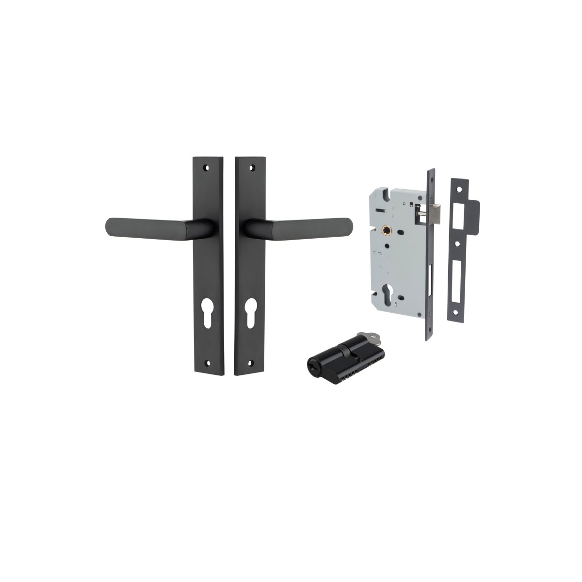 Osaka Lever - Rectangular Backplate - Ella Grace - Iver - Matt Black - Door Levers