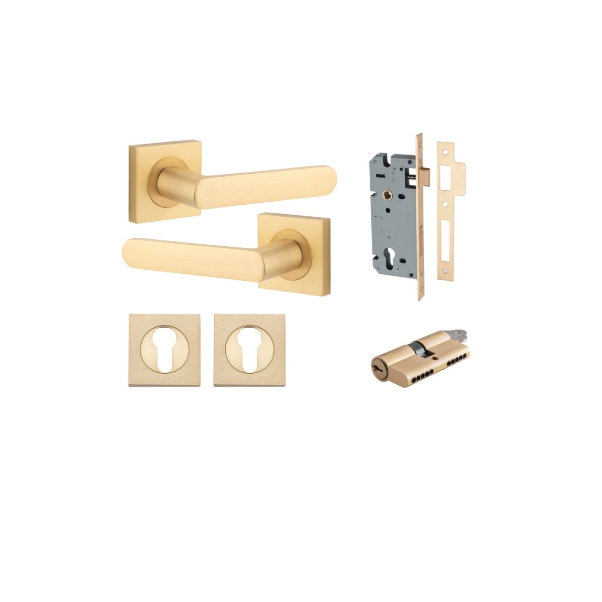 Osaka Lever - Square Rose - Ella Grace - Iver - Brushed Brass - Door Levers