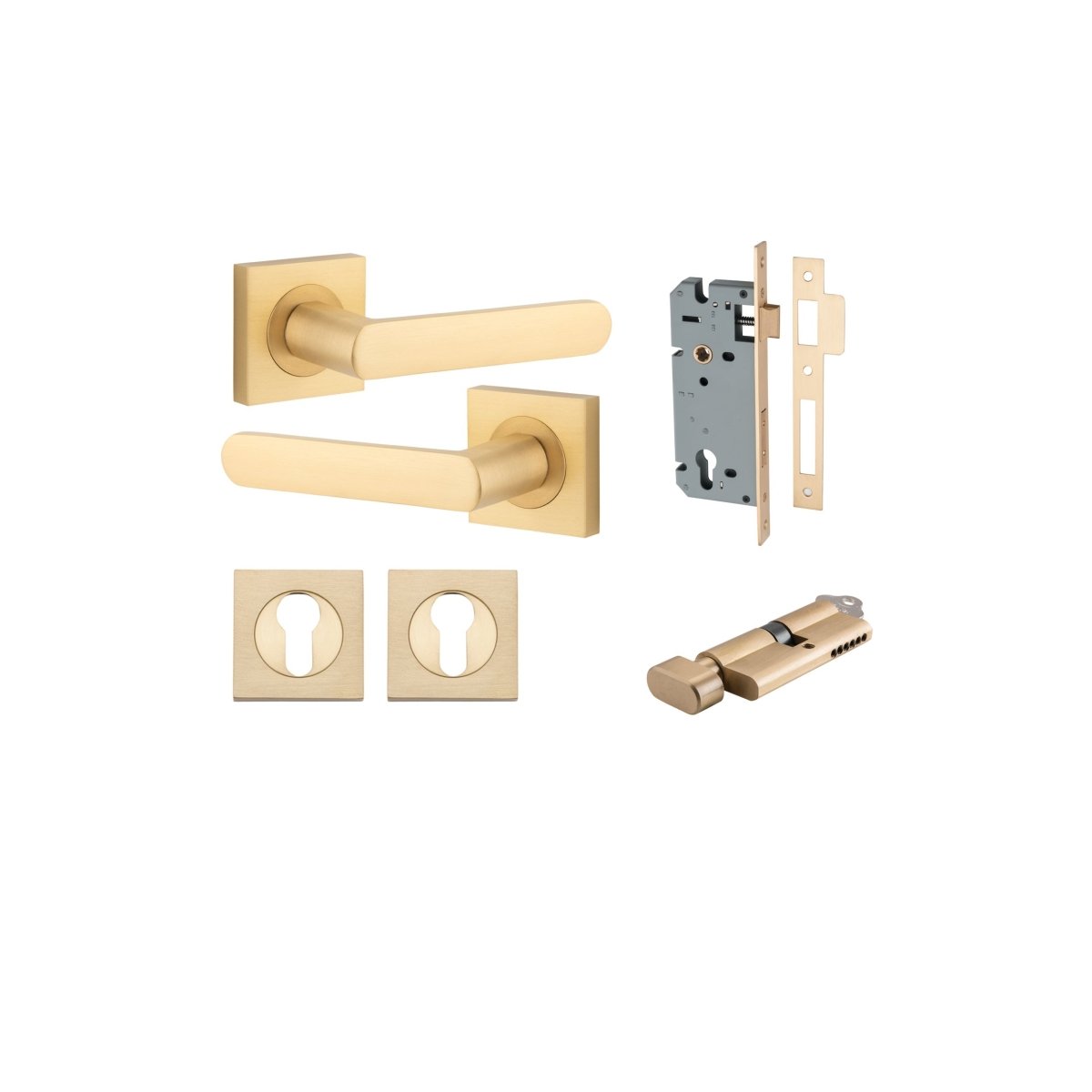 Osaka Lever - Square Rose - Ella Grace - Iver - Brushed Brass - Door Levers