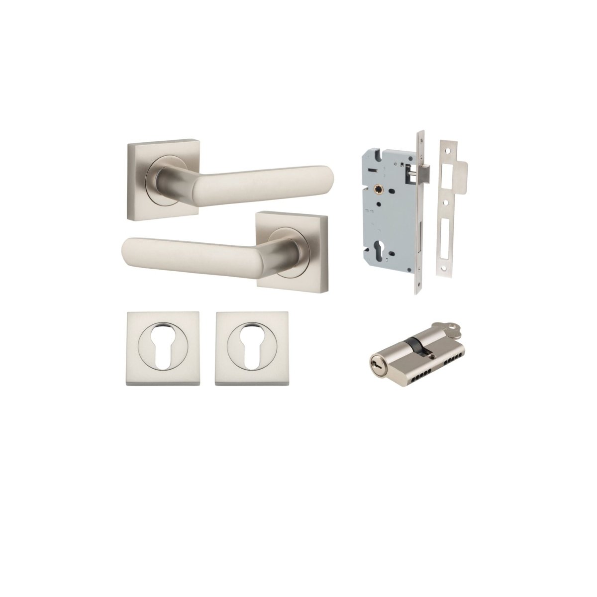 Osaka Lever - Square Rose - Ella Grace - Iver - Satin Nickel - Door Levers