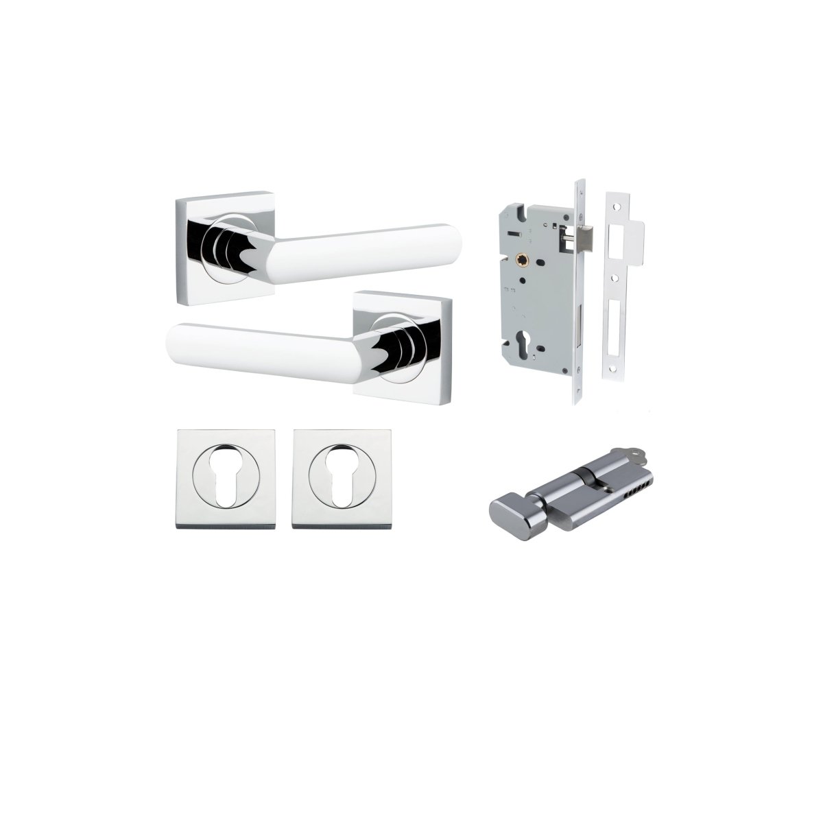 Osaka Lever - Square Rose - Ella Grace - Iver - Polished Chrome - Door Levers