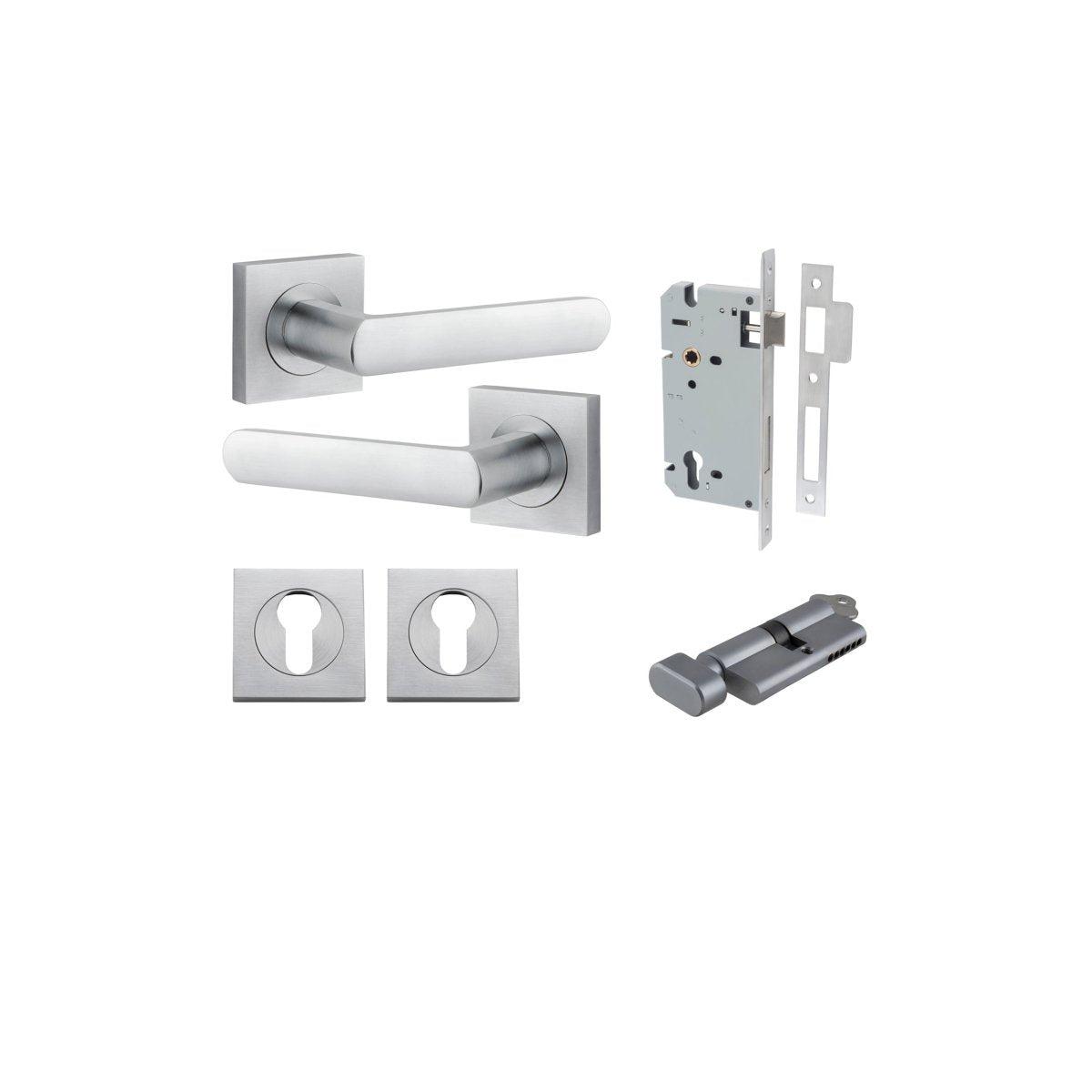 Osaka Lever - Square Rose - Ella Grace - Iver - Brushed Chrome - Door Levers