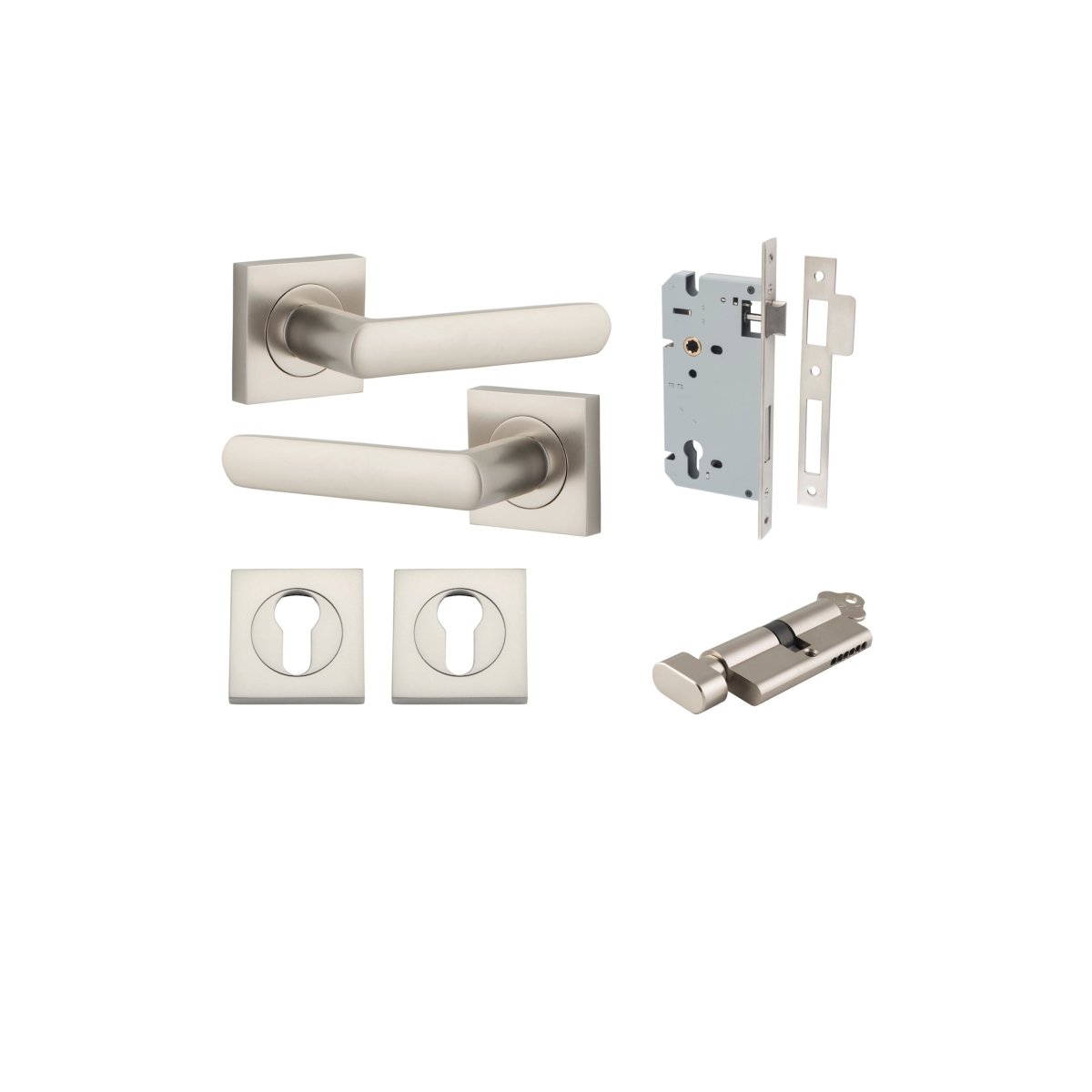 Osaka Lever - Square Rose - Ella Grace - Iver - Satin Nickel - Door Levers