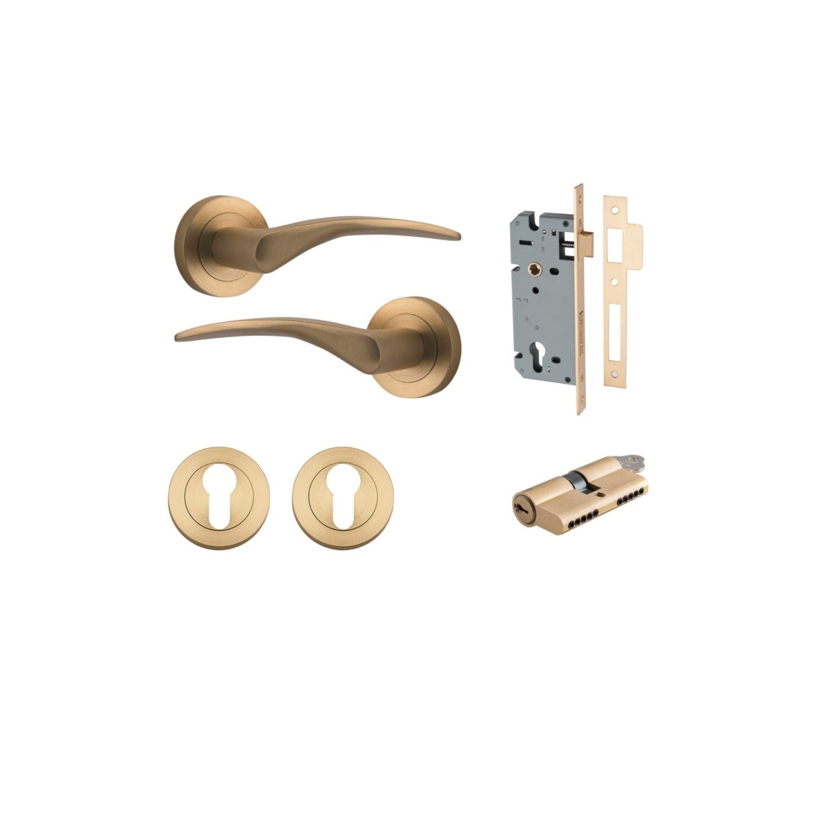 Oxford Lever - Round Rose - Ella Grace - Iver - Brushed Brass - Door Levers