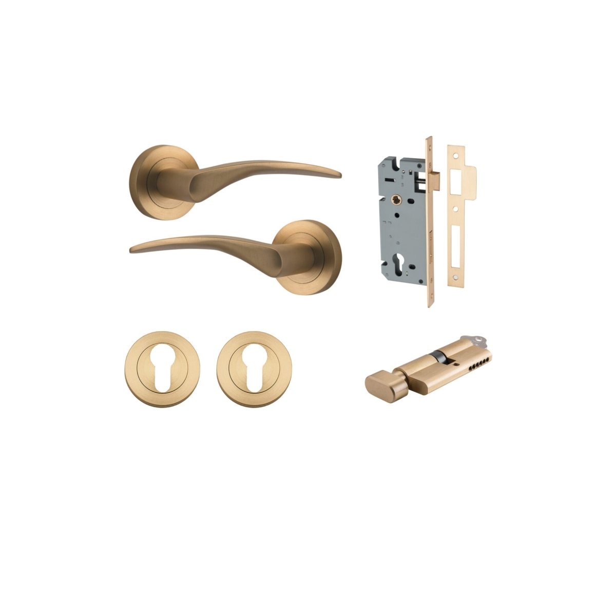 Oxford Lever - Round Rose - Ella Grace - Iver - Brushed Brass - Door Levers