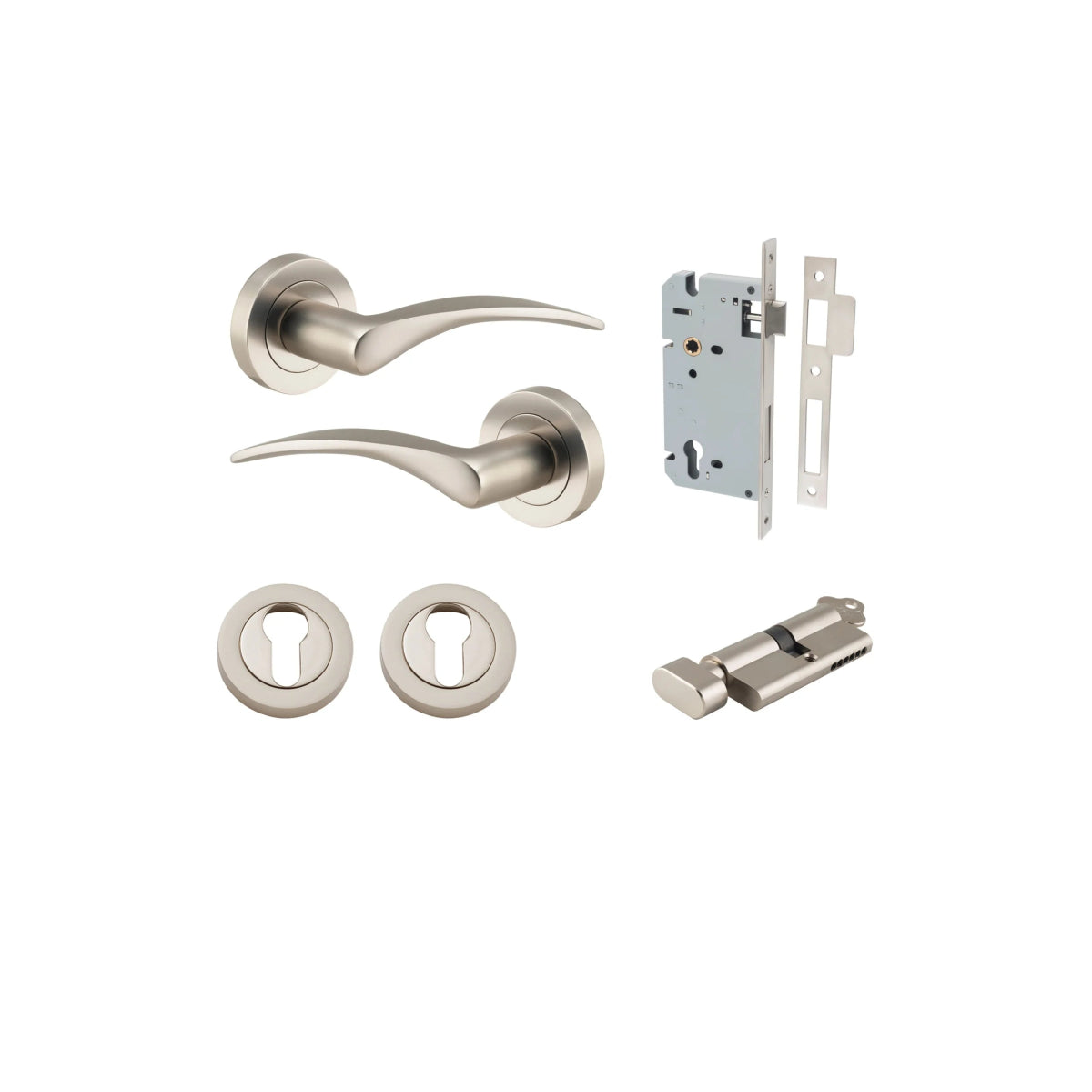 Oxford Lever - Round Rose - Ella Grace - Iver - Satin Nickel - Door Levers