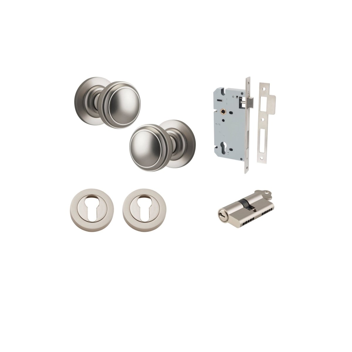 Paddington Knob - Round Rose - Ella Grace - Iver - Satin Nickel - Door Knobs