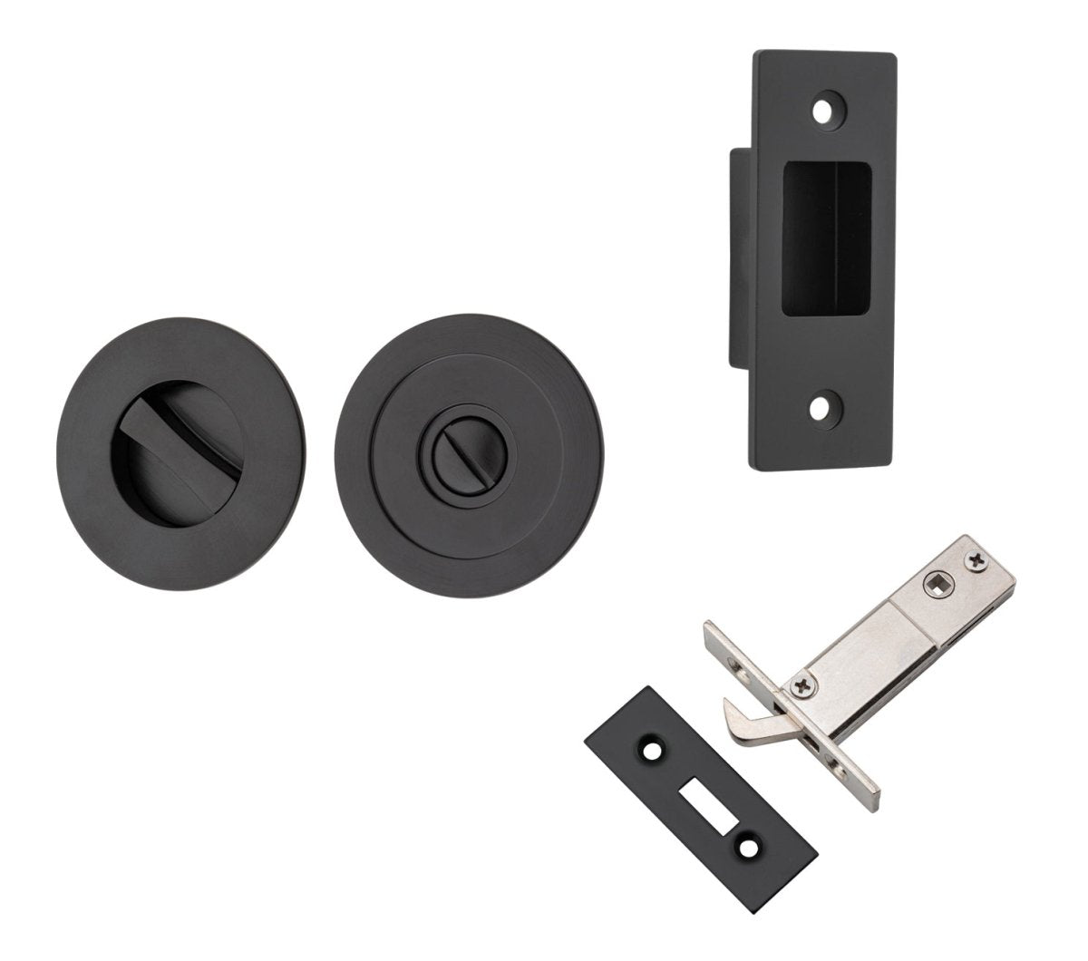 Round Sliding Flush Door Privacy Kit - Ella Grace - Iver - Matt Black - Sliding Door Pulls