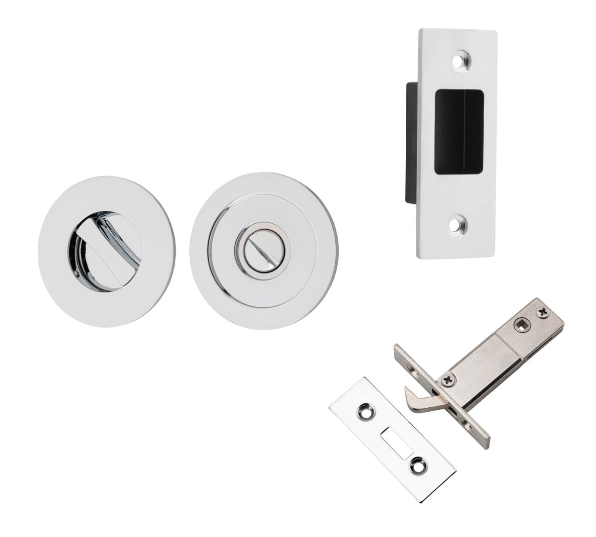 Round Sliding Flush Door Privacy Kit - Ella Grace - Iver - Polished Chrome - Sliding Door Pulls