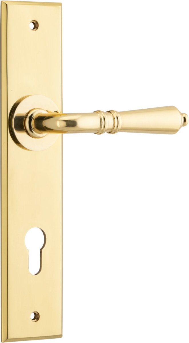 Sarlat Lever - Chamfered Backplate - Ella Grace - Iver - Polished Brass - Door Levers