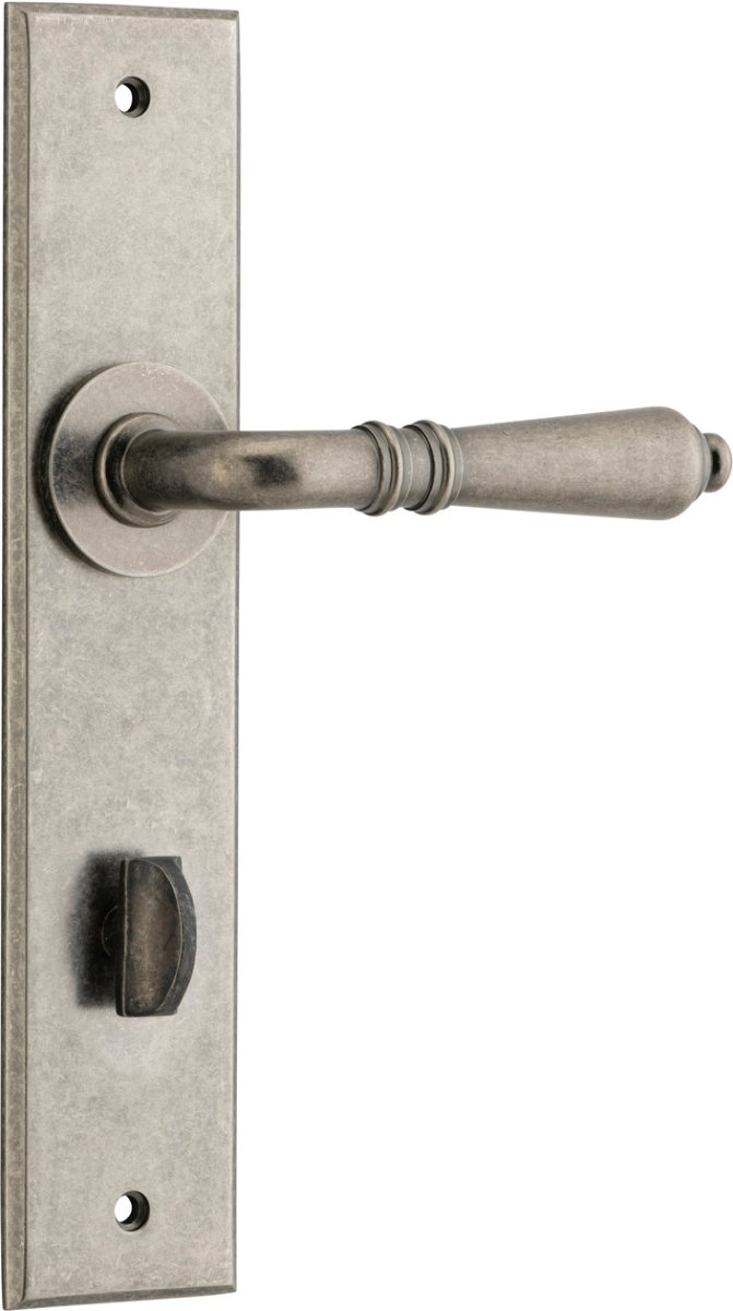 Sarlat Lever - Chamfered Backplate - Ella Grace - Iver - Distressed Nickel - Door Levers