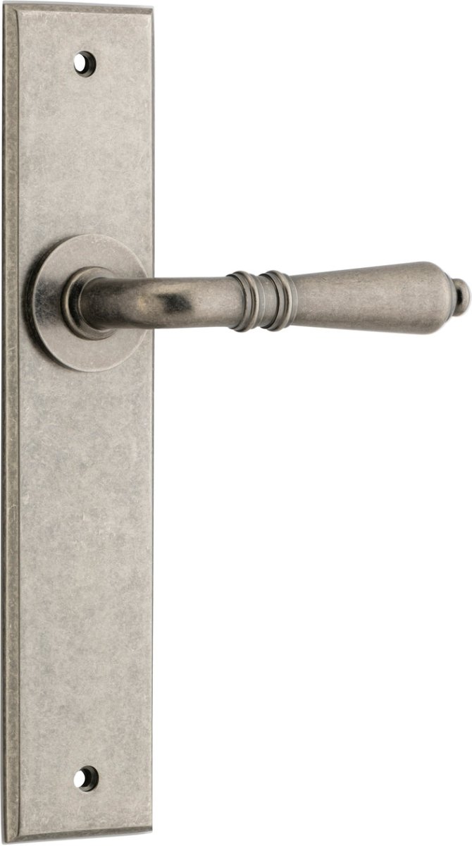 Sarlat Lever - Chamfered Backplate - Ella Grace - Iver - Distressed Nickel - Door Levers