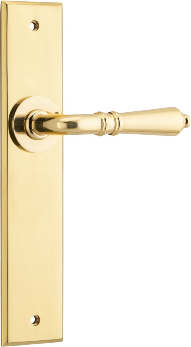 Sarlat Lever - Chamfered Backplate - Ella Grace - Iver - Polished Brass - Door Levers