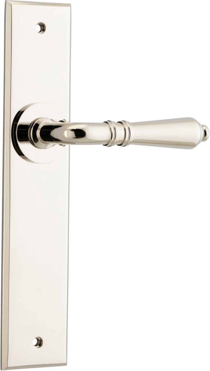 Sarlat Lever - Chamfered Backplate - Ella Grace - Iver - Polished Nickel - Door Levers