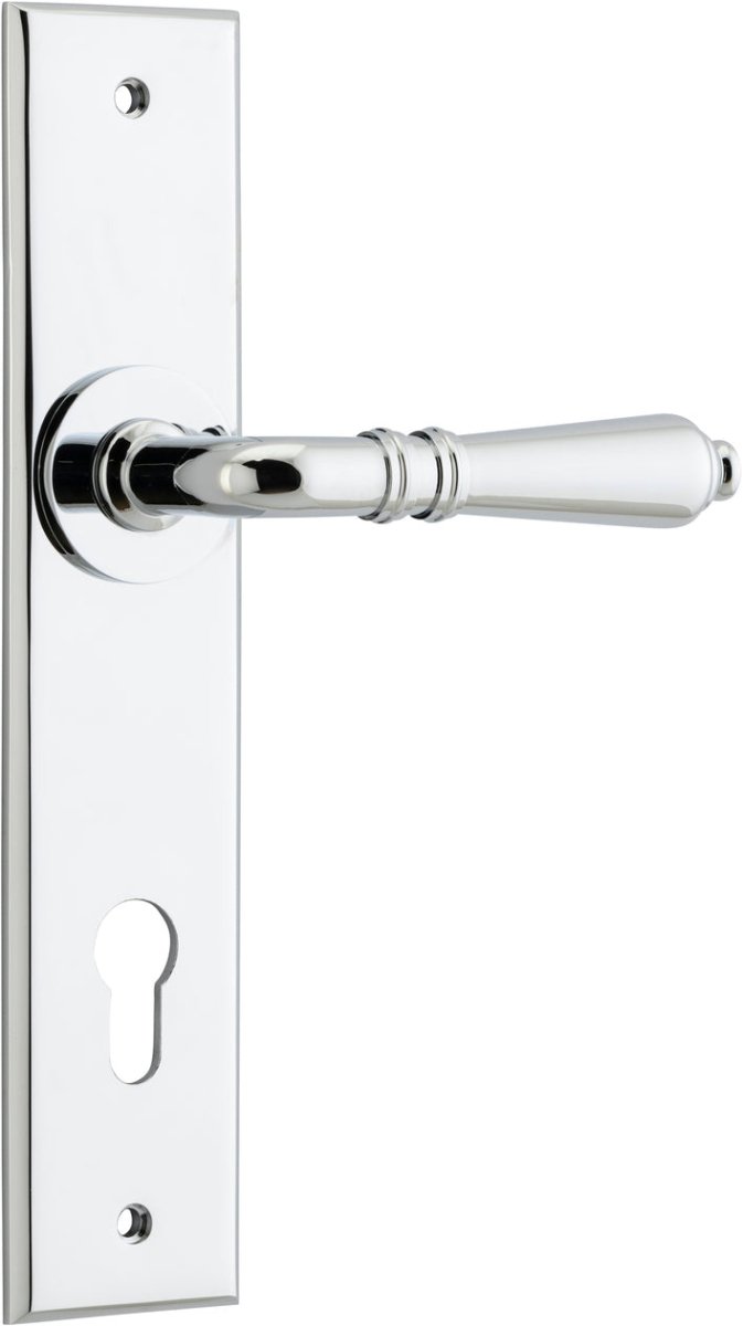 Sarlat Lever - Chamfered Backplate - Ella Grace - Iver - Polished Chrome - Door Levers