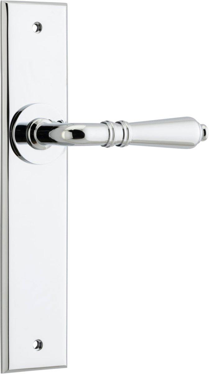 Sarlat Lever - Chamfered Backplate - Ella Grace - Iver - Polished Chrome - Door Levers