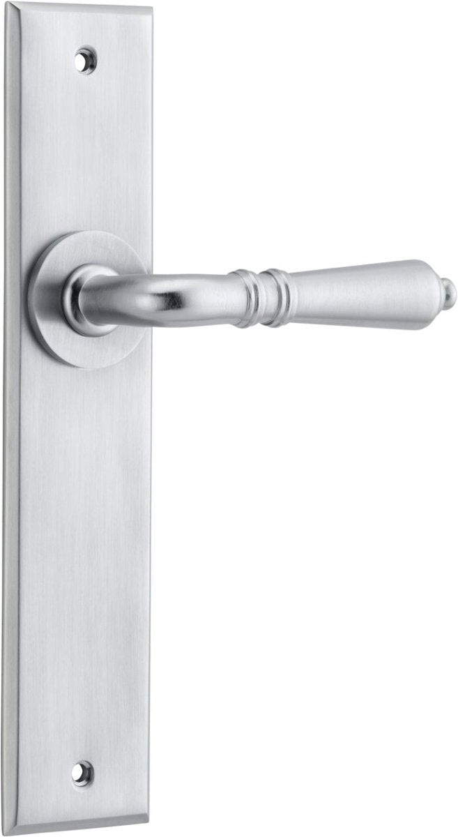 Sarlat Lever - Chamfered Backplate - Ella Grace - Iver - Brushed Chrome - Door Levers